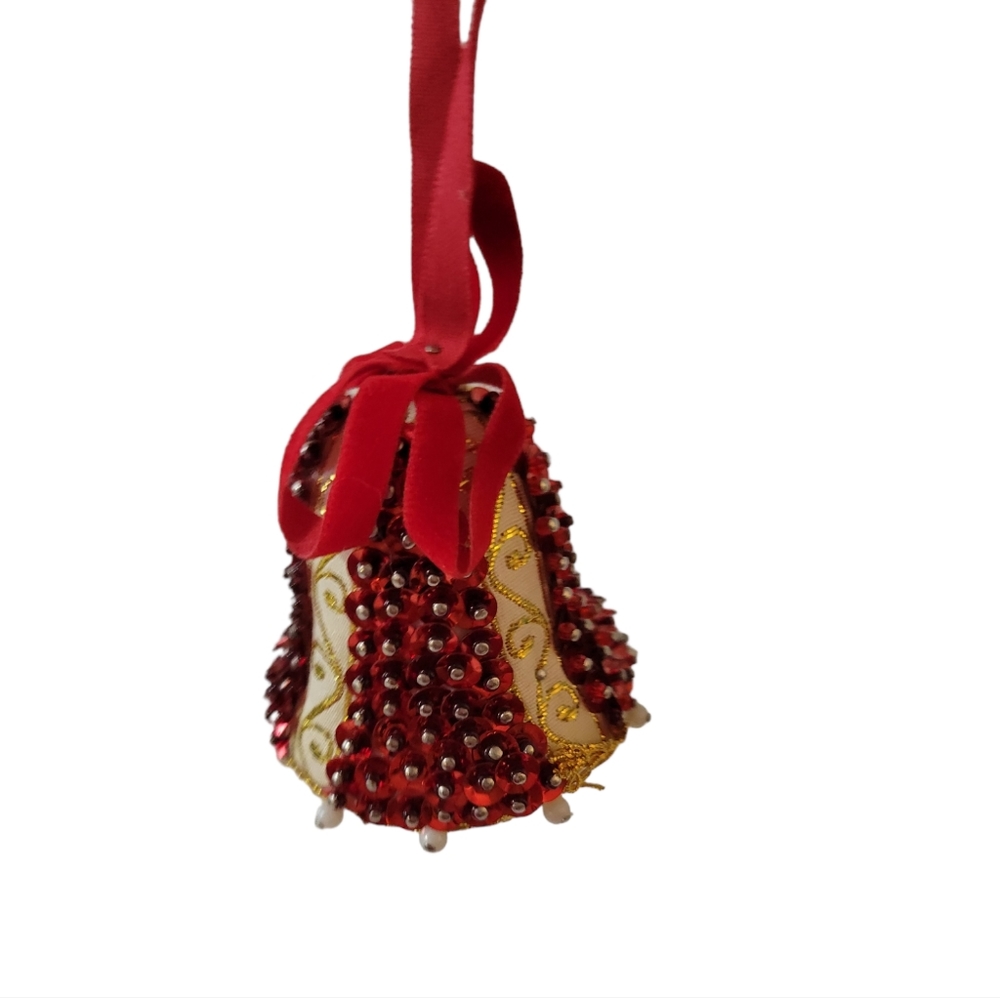 Hand Crafted Bell Ornament Sequin Beaded
